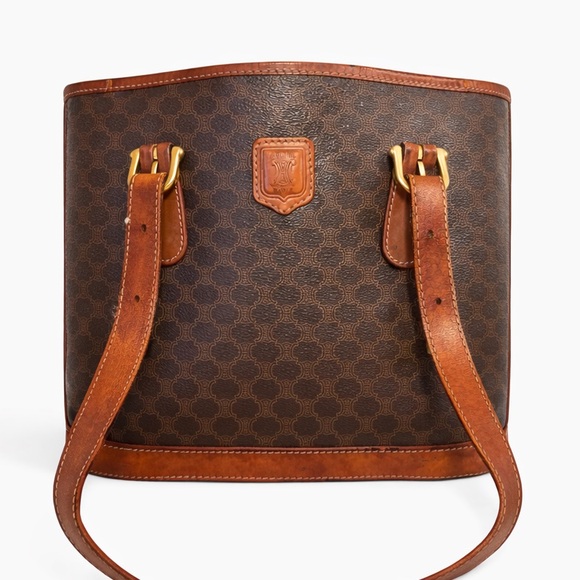 Celine Handbags - CELINE Vintage Macadame Brown Leather Medium Size Tote Bag